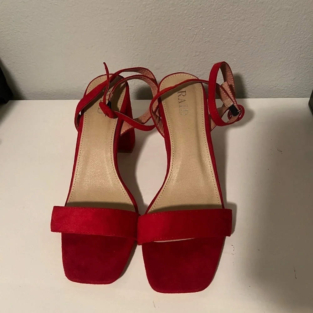 ASOS Raid Red Suede Square Toe Ankle Wrap Strap Chunky Heels Size 8 - Picture 3 of 6